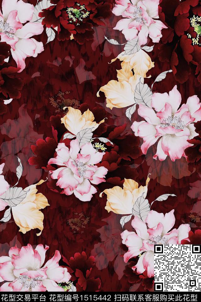 香云纱旗袍牡丹数码印花华亿平台下载（图片编号: 1515442） - 瓦栏（Walan）
