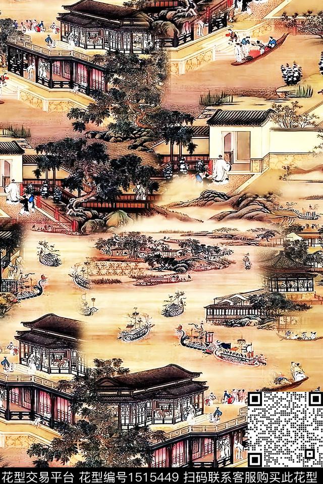 香云纱国画中老年数码印花华亿平台下载（图片编号: 1515449） - 瓦栏（Walan）