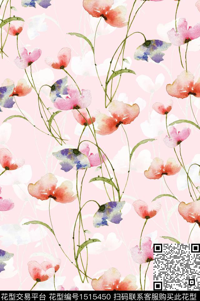 花卉小清新真丝数码印花华亿平台下载（图片编号: 1515450） - 瓦栏（Walan）