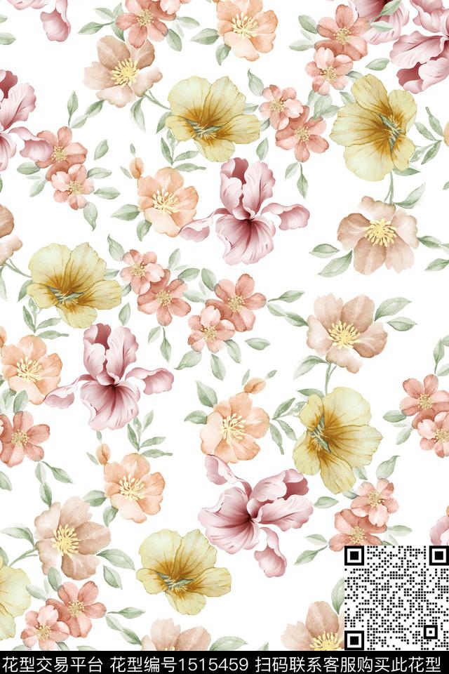 花卉小清新真丝数码印花华亿平台下载（图片编号: 1515459） - 瓦栏（Walan）