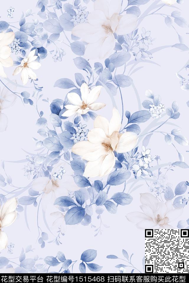 花卉大牌风真丝数码印花华亿平台下载（图片编号: 1515468） - 瓦栏（Walan）