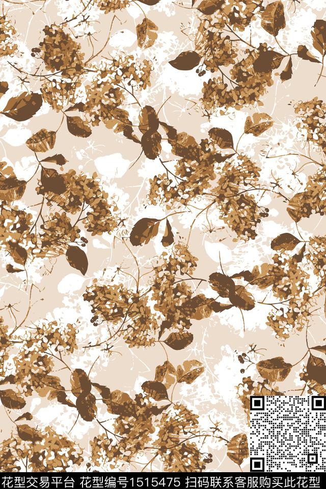 绿植树叶抽象花卉花卉数码印花华亿平台下载（图片编号: 1515475） - 瓦栏（Walan）