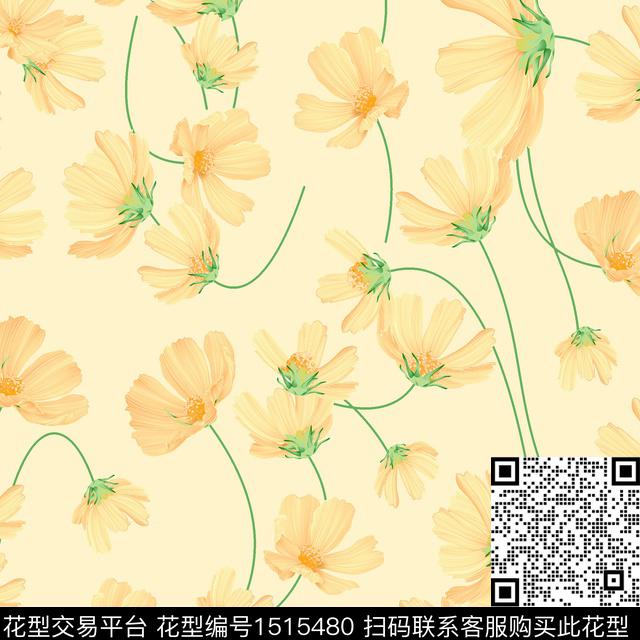 数码华亿平台手绘清爽数码印花华亿平台下载（图片编号: 1515480） - 瓦栏（Walan）