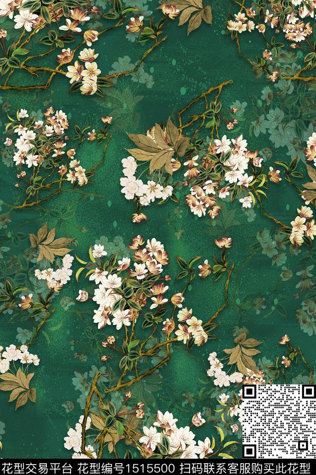 花卉香云纱中老年数码印花华亿平台下载（图片编号: 1515500） - 瓦栏（Walan）