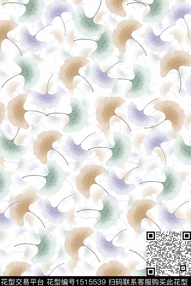 绿植树叶小清新真丝数码印花华亿平台下载（图片编号: 1515539） - 瓦栏（Walan）