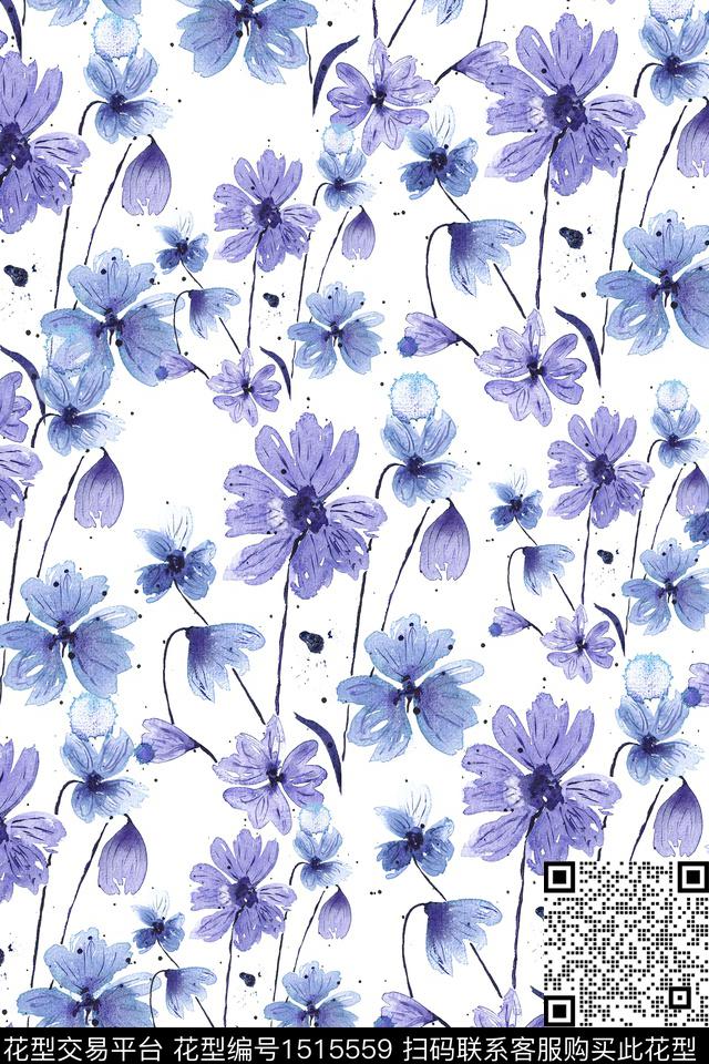 花卉小清新真丝数码印花华亿平台下载（图片编号: 1515559） - 瓦栏（Walan）