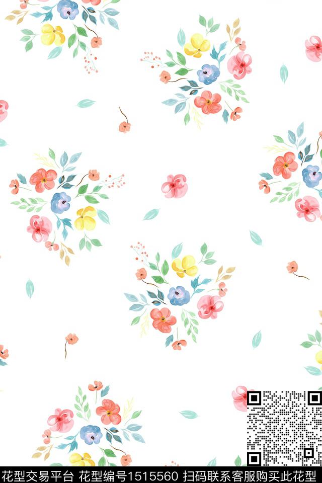 花卉小清新真丝数码印花华亿平台下载（图片编号: 1515560） - 瓦栏（Walan）