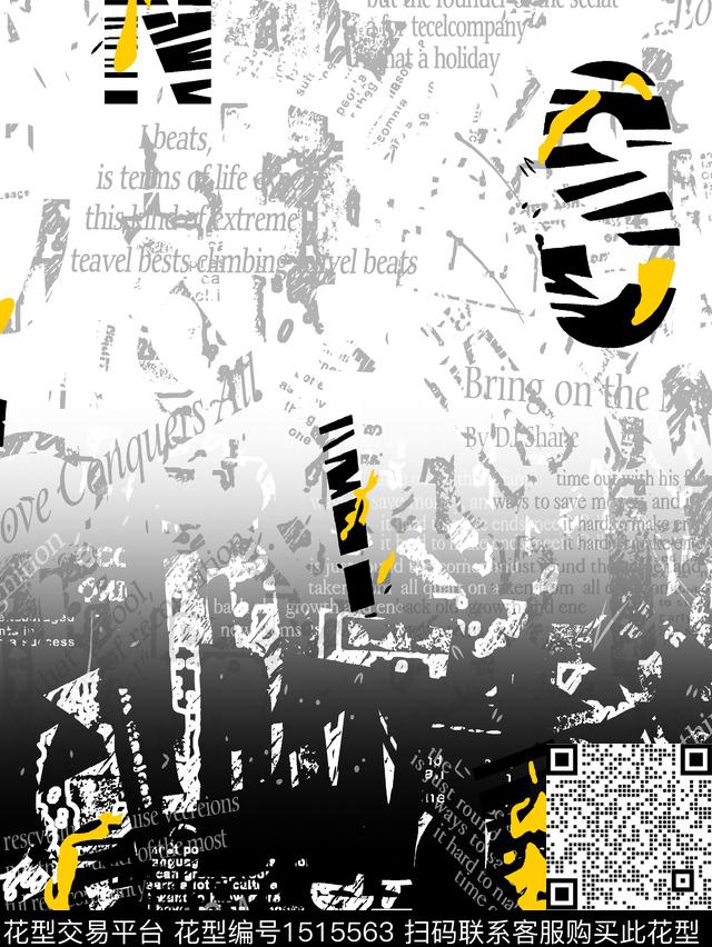 男装定位花渐变字母数码印花华亿平台下载（图片编号: 1515563） - 瓦栏（Walan）