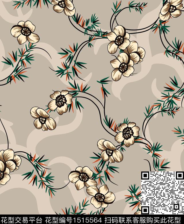 连衣裙女装花卉数码印花华亿平台下载（图片编号: 1515564） - 瓦栏（Walan）