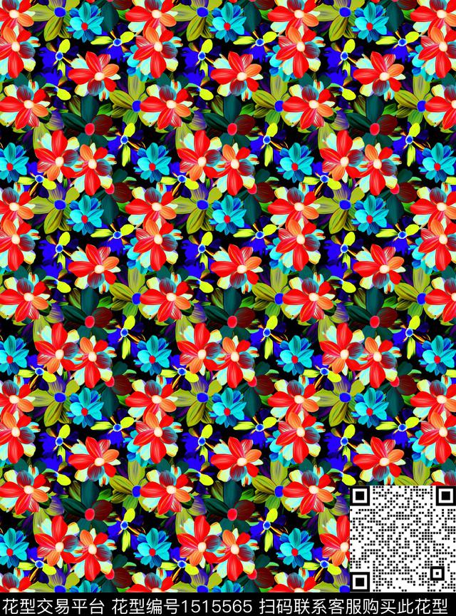 连衣裙女装花卉数码印花华亿平台下载（图片编号: 1515565） - 瓦栏（Walan）