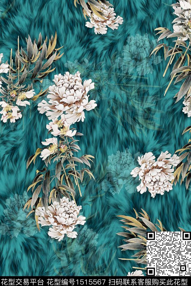 花卉香云纱牡丹数码印花华亿平台下载（图片编号: 1515567） - 瓦栏（Walan）