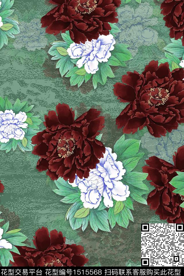 香云纱旗袍花卉数码印花华亿平台下载（图片编号: 1515568） - 瓦栏（Walan）