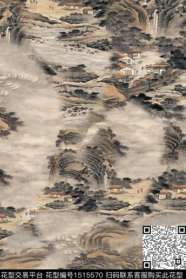 香云纱国画中老年数码印花华亿平台下载（图片编号: 1515570） - 瓦栏（Walan）