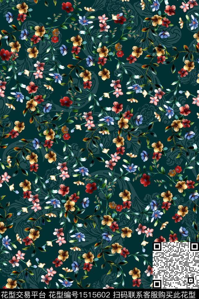 花卉香云纱真丝数码印花华亿平台下载（图片编号: 1515602） - 瓦栏（Walan）