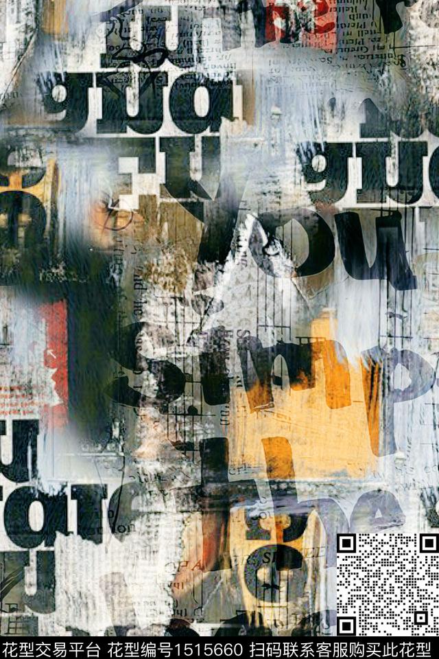 字母数码华亿平台抽象男装数码印花华亿平台下载（图片编号: 1515660） - 瓦栏（Walan）