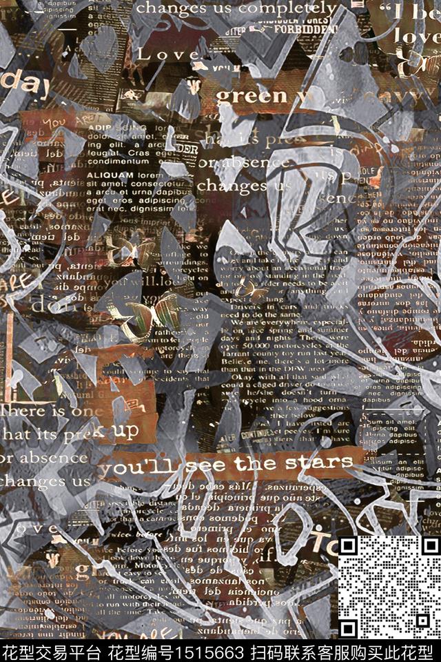 字母数码华亿平台抽象男装数码印花华亿平台下载（图片编号: 1515663） - 瓦栏（Walan）