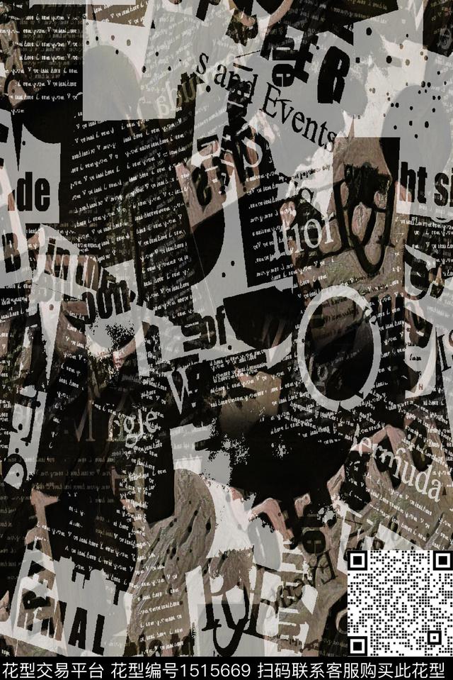 字母数码华亿平台抽象男装数码印花华亿平台下载（图片编号: 1515669） - 瓦栏（Walan）