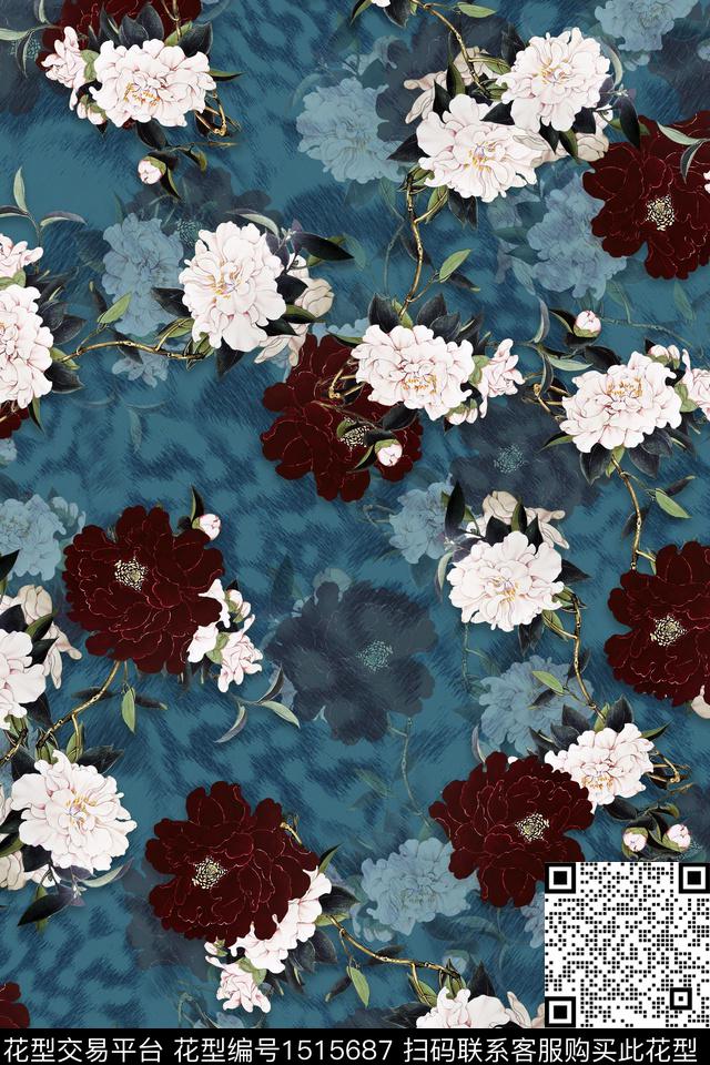 花卉香云纱中老年数码印花华亿平台下载（图片编号: 1515687） - 瓦栏（Walan）