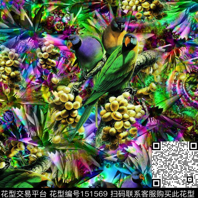 鹦鹉炫彩平铺数码印花华亿平台下载（图片编号: 151569） - 瓦栏（Walan）
