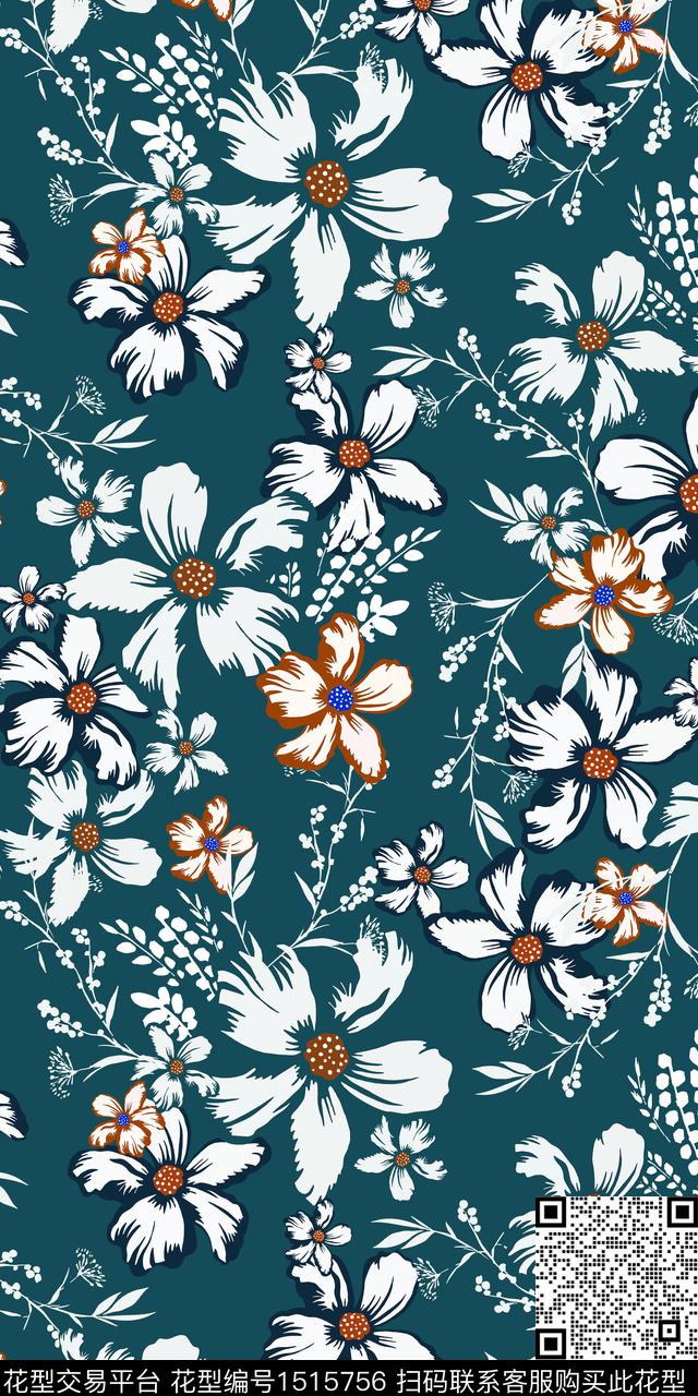 花卉手绘矢量数码印花华亿平台下载（图片编号: 1515756） - 瓦栏（Walan）
