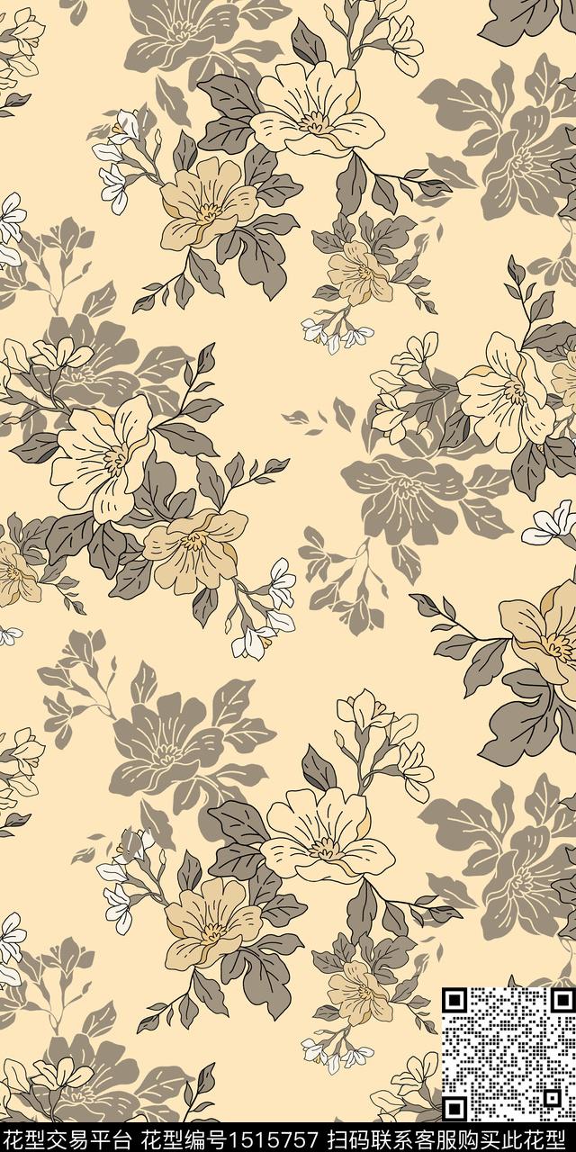 花卉手绘矢量数码印花华亿平台下载（图片编号: 1515757） - 瓦栏（Walan）