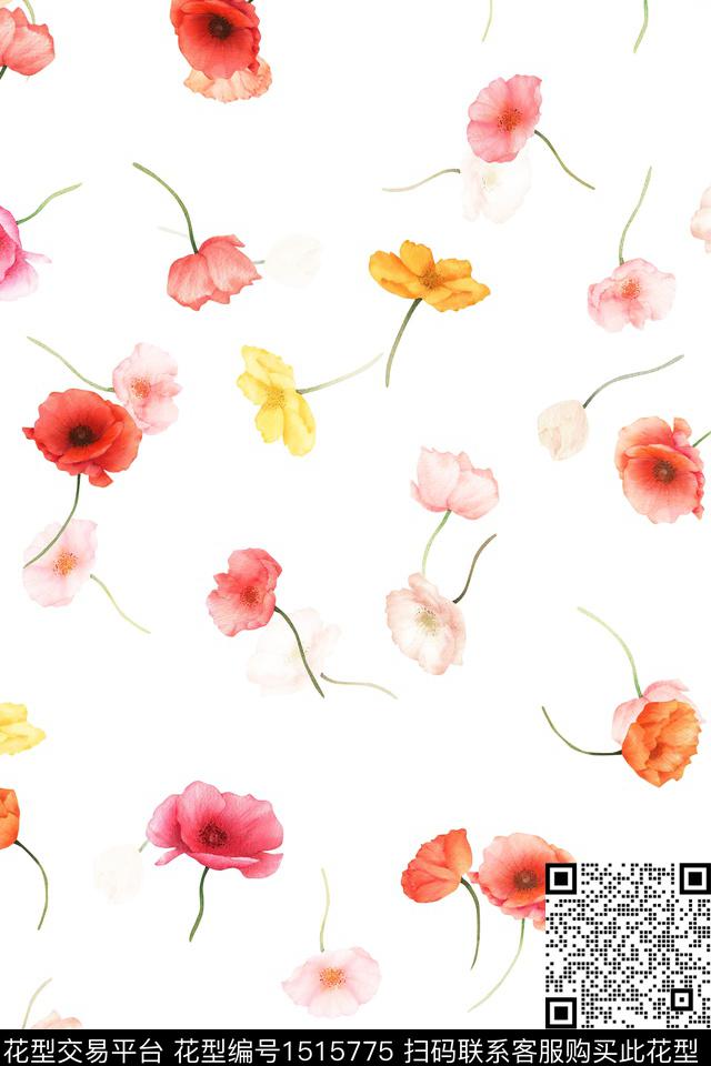 花卉大牌风小清新数码印花华亿平台下载（图片编号: 1515775） - 瓦栏（Walan）