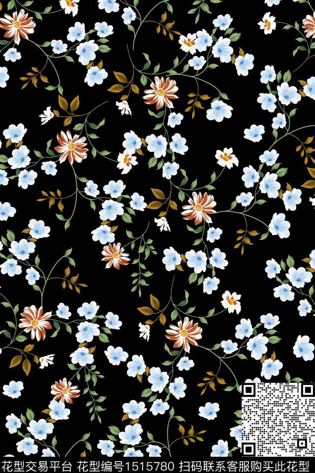 花卉真丝小碎花数码印花华亿平台下载（图片编号: 1515780） - 瓦栏（Walan）