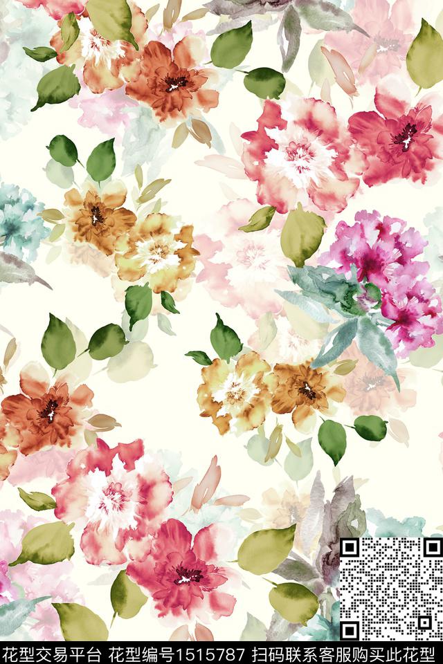 花卉小清新真丝数码印花华亿平台下载（图片编号: 1515787） - 瓦栏（Walan）