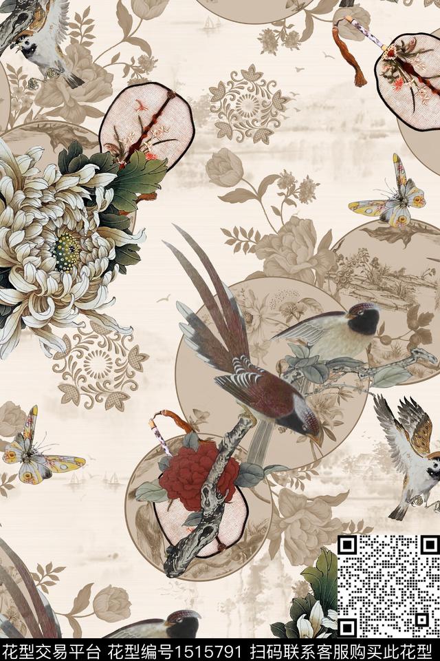 花卉香云纱中国风数码印花华亿平台下载（图片编号: 1515791） - 瓦栏（Walan）