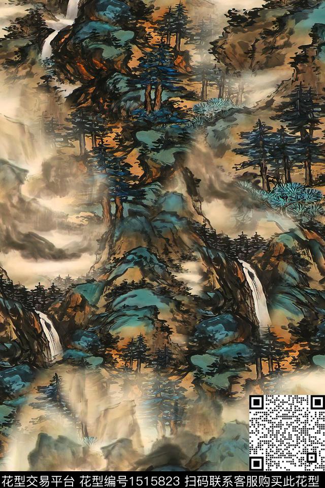 香云纱国画中老年数码印花华亿平台下载（图片编号: 1515823） - 瓦栏（Walan）