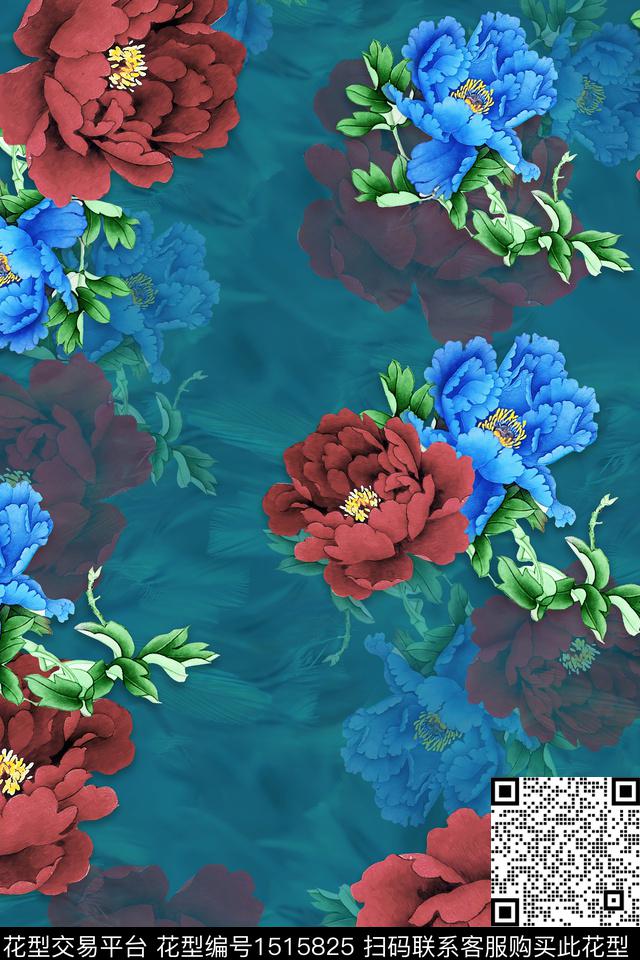 香云纱旗袍牡丹数码印花华亿平台下载（图片编号: 1515825） - 瓦栏（Walan）