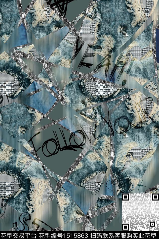 线条几何大牌风数码印花华亿平台下载（图片编号: 1515863） - 瓦栏（Walan）