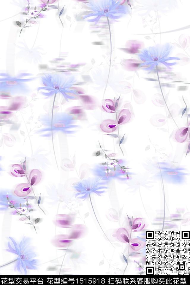 花卉小清新真丝数码印花华亿平台下载（图片编号: 1515918） - 瓦栏（Walan）