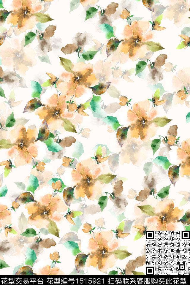 花卉小清新真丝数码印花华亿平台下载（图片编号: 1515921） - 瓦栏（Walan）