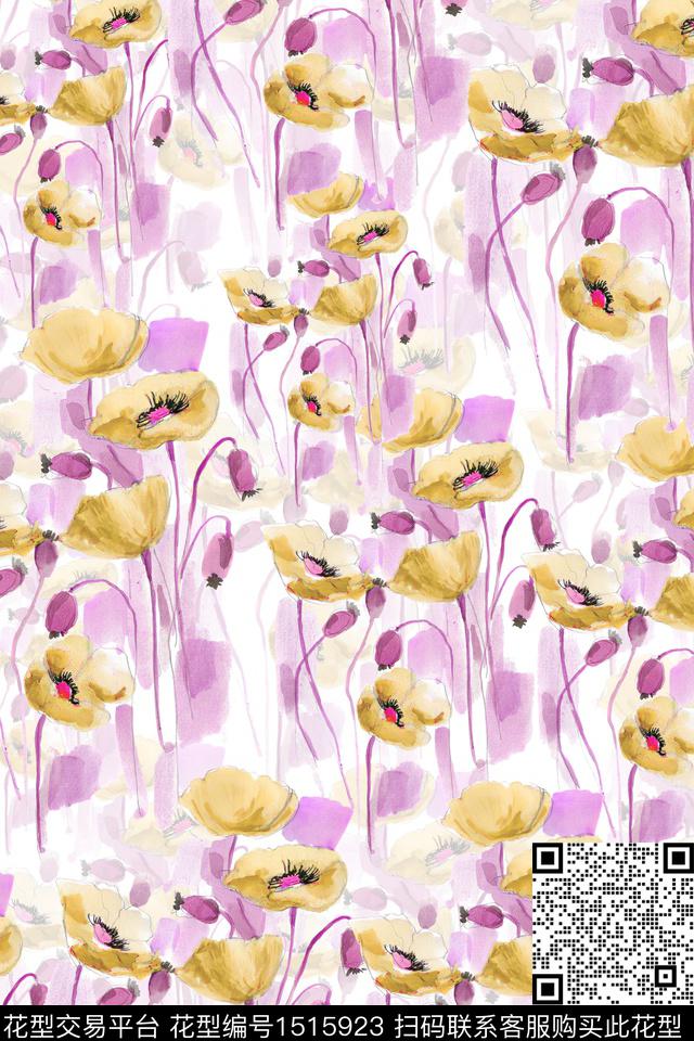 花卉小清新真丝数码印花华亿平台下载（图片编号: 1515923） - 瓦栏（Walan）