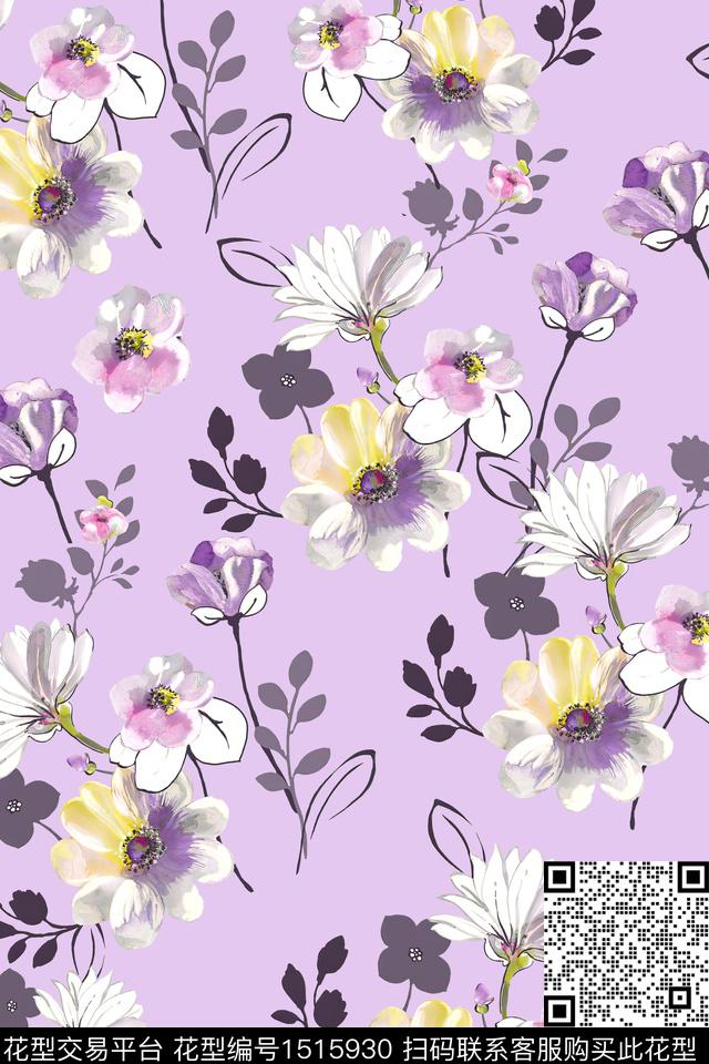 花卉小清新真丝数码印花华亿平台下载（图片编号: 1515930） - 瓦栏（Walan）