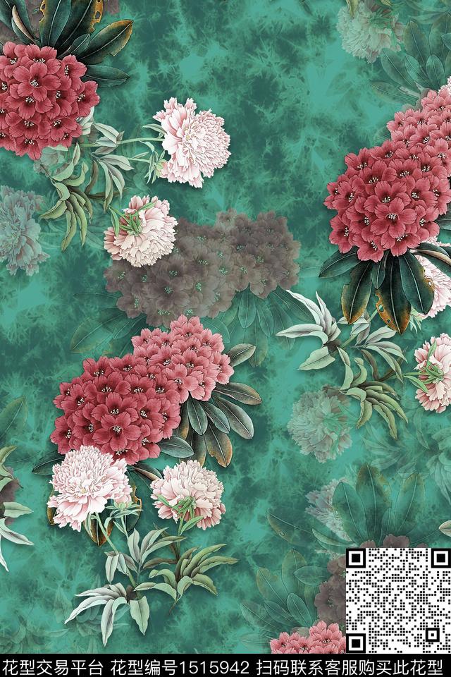 香云纱旗袍牡丹数码印花华亿平台下载（图片编号: 1515942） - 瓦栏（Walan）