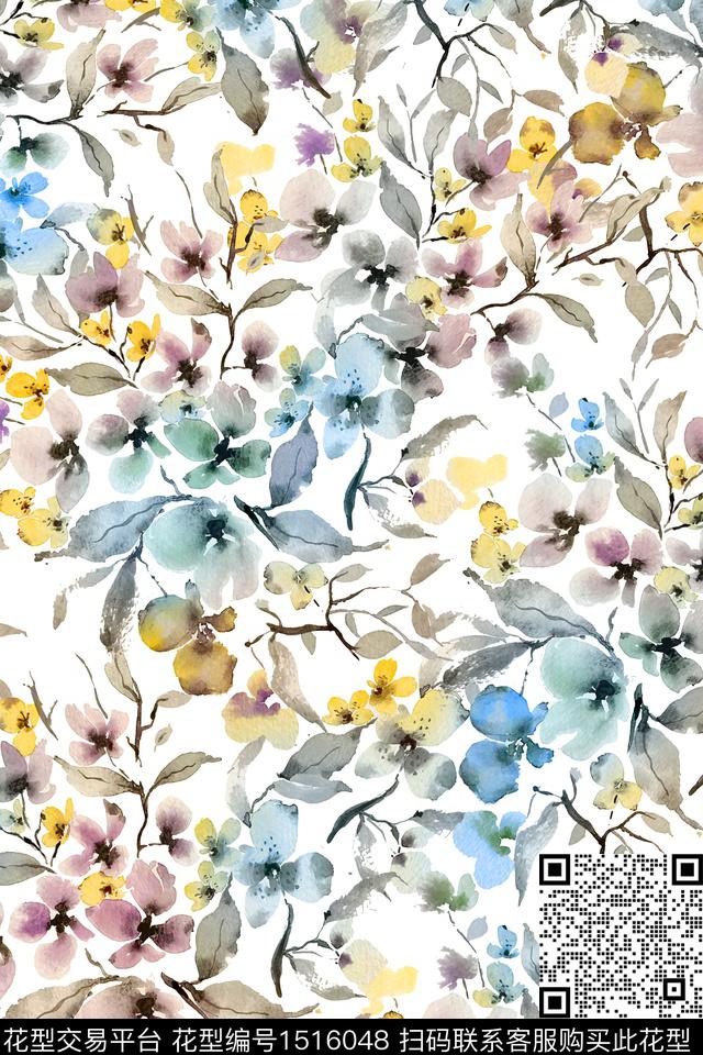 花卉小清新真丝数码印花华亿平台下载（图片编号: 1516048） - 瓦栏（Walan）
