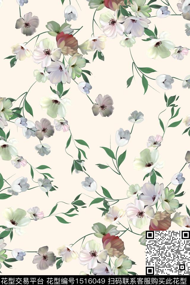 花卉小清新真丝数码印花华亿平台下载（图片编号: 1516049） - 瓦栏（Walan）