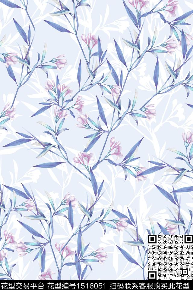 花卉小清新真丝数码印花华亿平台下载（图片编号: 1516051） - 瓦栏（Walan）