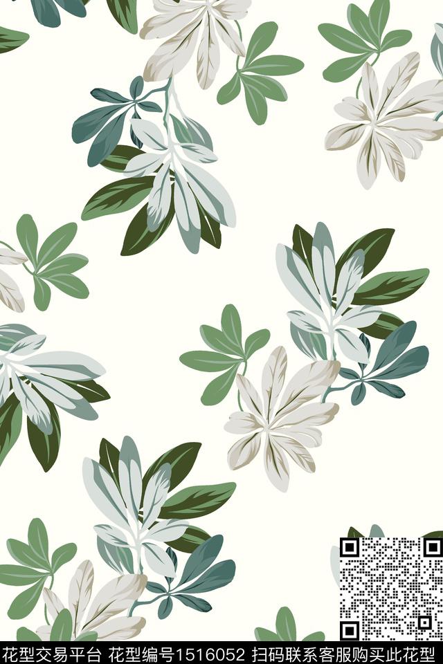 绿植树叶小清新真丝数码印花华亿平台下载（图片编号: 1516052） - 瓦栏（Walan）