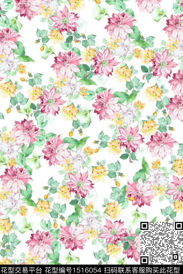 花卉小清新真丝数码印花华亿平台下载（图片编号: 1516054） - 瓦栏（Walan）