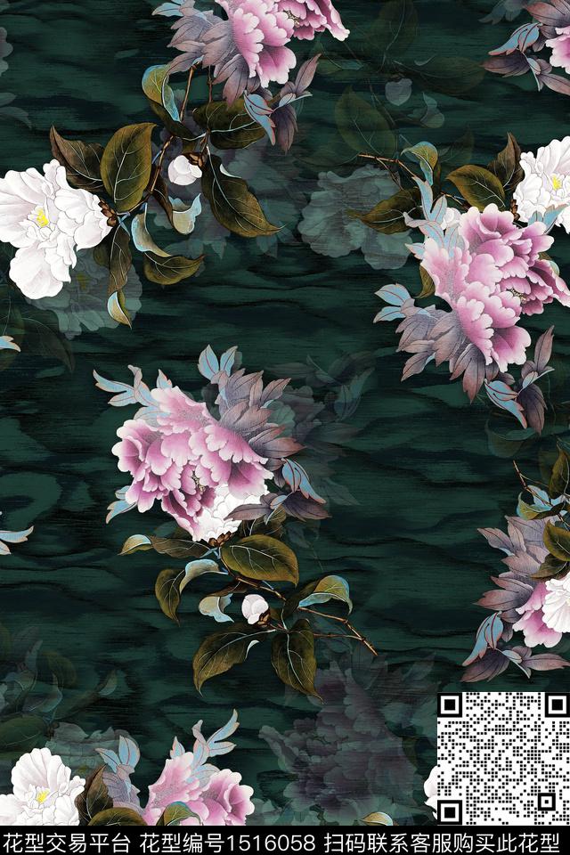 香云纱旗袍牡丹数码印花华亿平台下载（图片编号: 1516058） - 瓦栏（Walan）