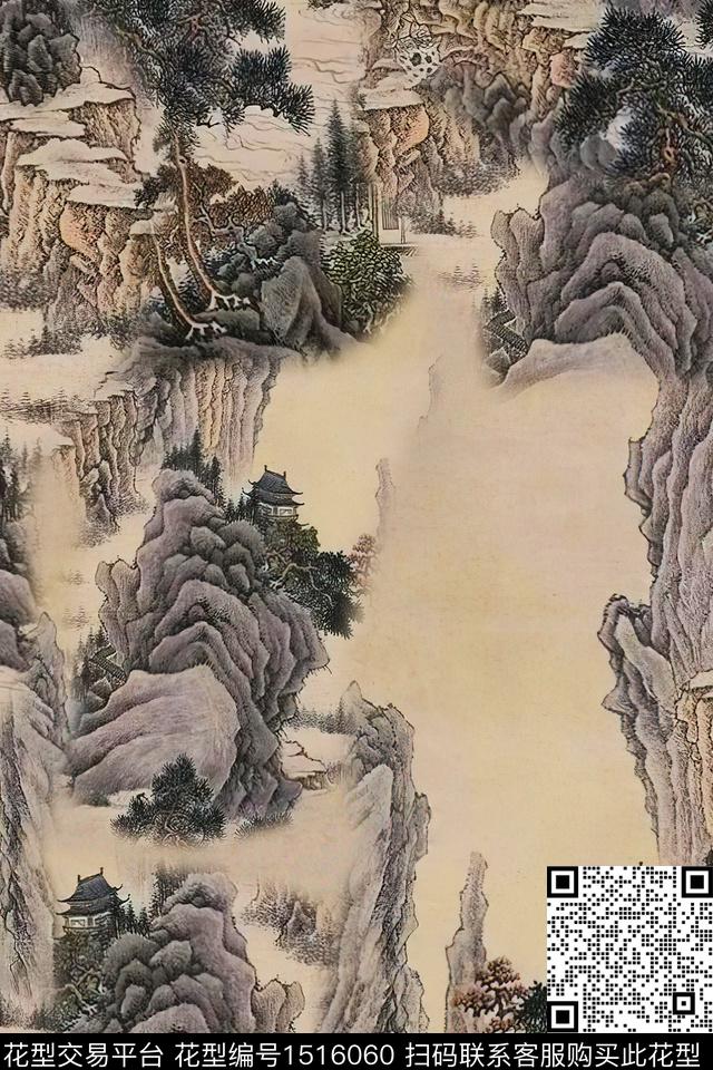 香云纱国画中老年数码印花华亿平台下载（图片编号: 1516060） - 瓦栏（Walan）