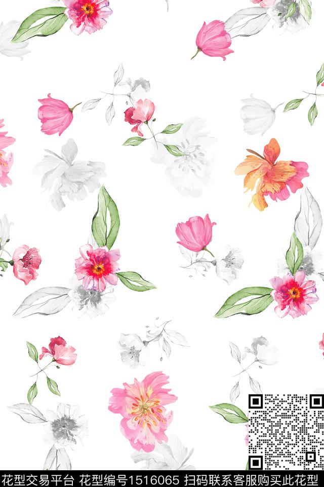 花卉大牌风小清新数码印花华亿平台下载（图片编号: 1516065） - 瓦栏（Walan）