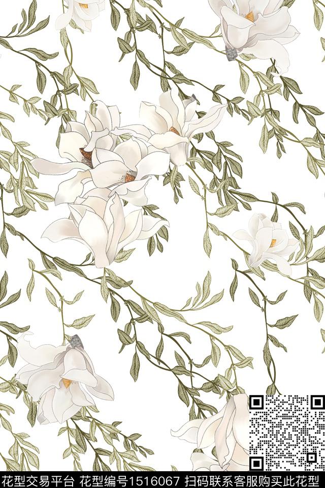 绿植树叶花卉大牌风数码印花华亿平台下载（图片编号: 1516067） - 瓦栏（Walan）