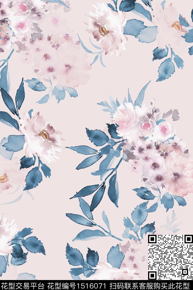 花卉大牌风小清新数码印花华亿平台下载（图片编号: 1516071） - 瓦栏（Walan）