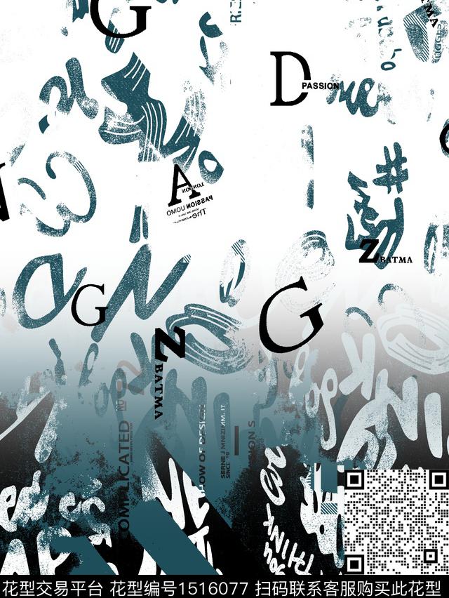 男装定位花渐变字母数码印花华亿平台下载（图片编号: 1516077） - 瓦栏（Walan）