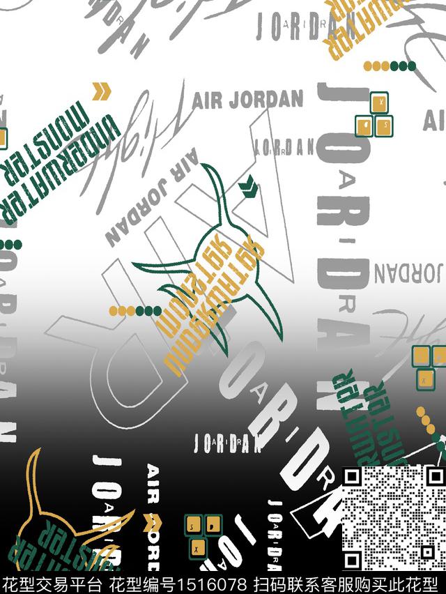 男装定位花渐变字母数码印花华亿平台下载（图片编号: 1516078） - 瓦栏（Walan）