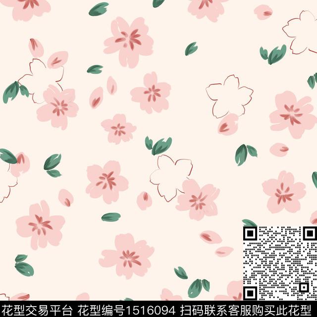 简约小清新手绘花卉数码印花华亿平台下载（图片编号: 1516094） - 瓦栏（Walan）